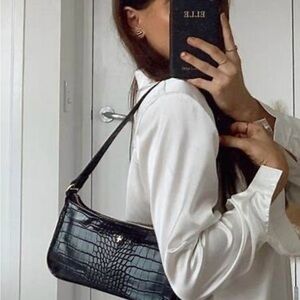 Princess Polly Black Crocodile-Embossed Shoulder Bag